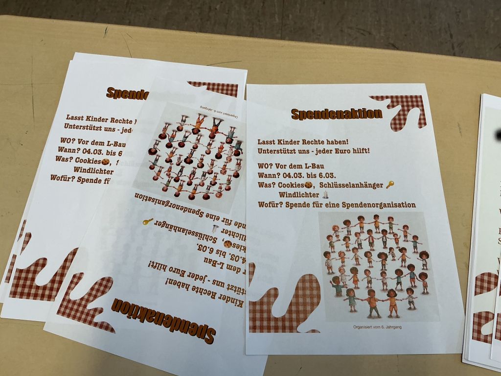 Plakat zur Spendenaktion im Jahrgang 6
